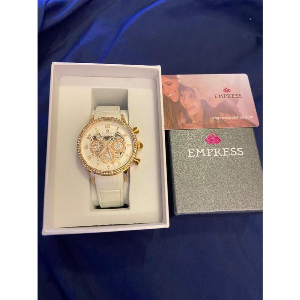 Empress Beatrice Watch With Day/Date in Rose Gold With Leather Embossed Strap